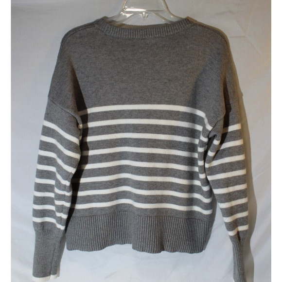 Philosophy Gray White Striped Knit Sweater Women's XL Crewneck Ribbed Ham Cuffs - Picture 8 of 10